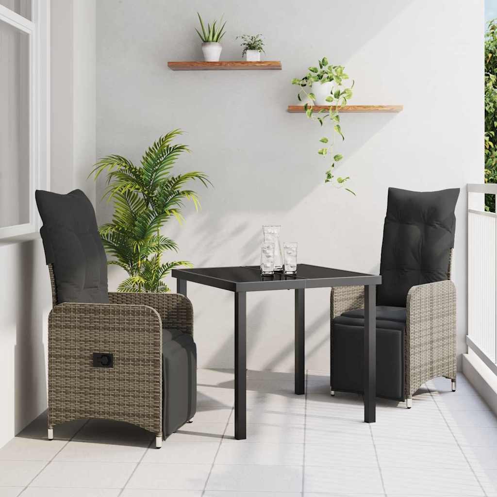 Set da Pranzo per Giardino con cuscino 3 pcs Grigio polyrattan