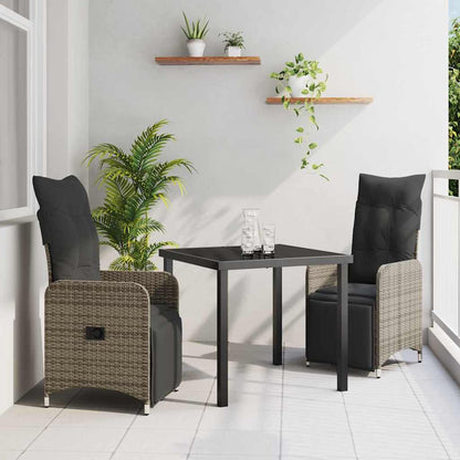 Set da Pranzo per Giardino con cuscino 3 pcs Grigio polyrattan