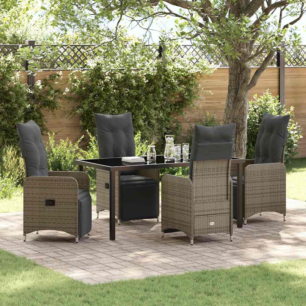 Set da Pranzo per Giardino con cuscino 5 pcs Grigio polyrattan