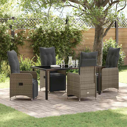 Set da Pranzo per Giardino con cuscino 5 pcs Grigio polyrattan