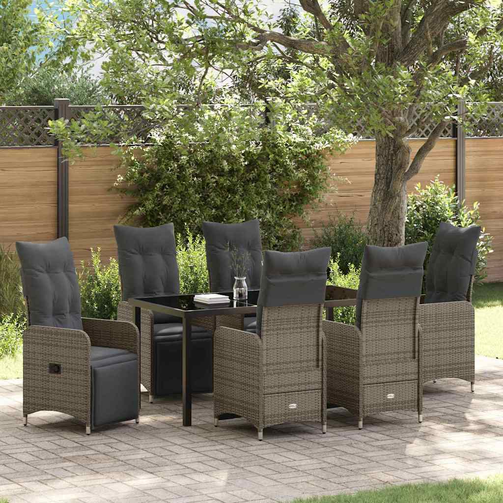 Set da Pranzo per Giardino con cuscino 7 pcs Grigio polyrattan