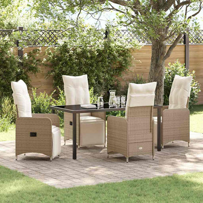 Set da Pranzo per Giardino con cuscino 5 pcs Beige polyrattan