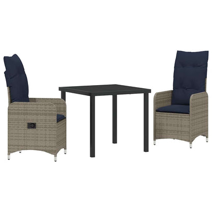 Set di tavolo e sedie con cuscino 3 pcs Grigio Rattan in PE