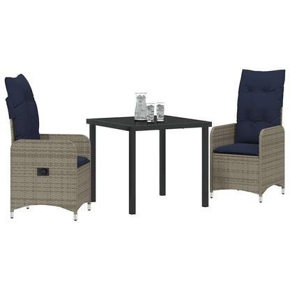 Set di tavolo e sedie con cuscino 3 pcs Grigio Rattan in PE