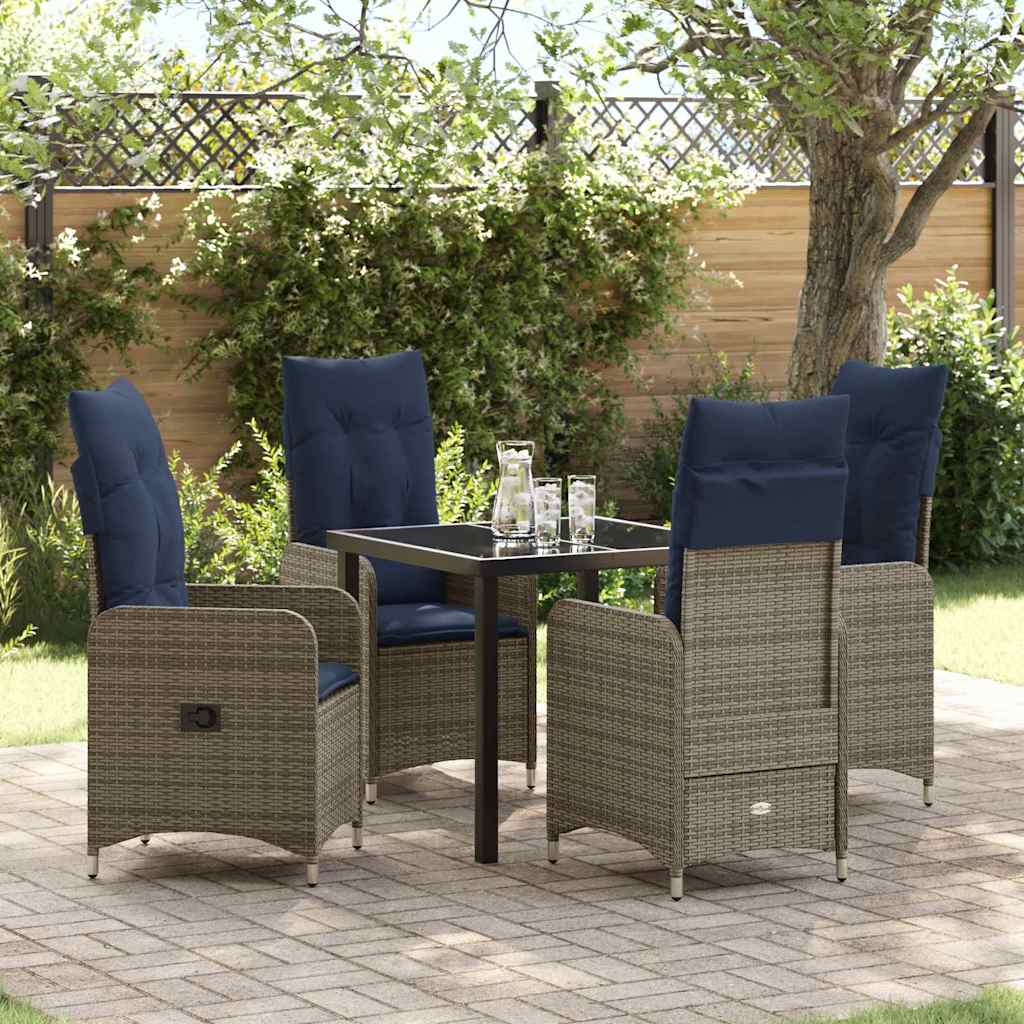 Set di tavolo e sedie con cuscino 5 pcs Grigio Rattan in PE