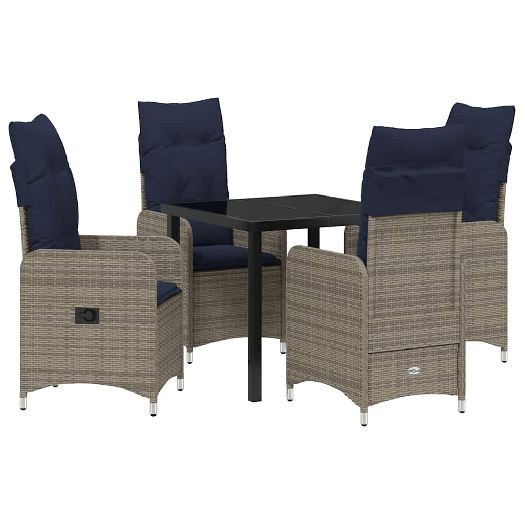 Set di tavolo e sedie con cuscino 5 pcs Grigio Rattan in PE