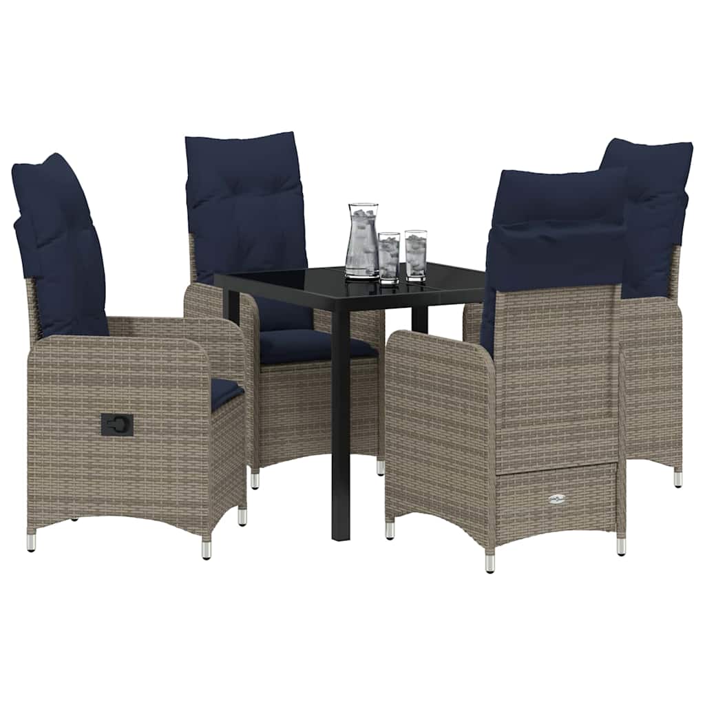 Set di tavolo e sedie con cuscino 5 pcs Grigio Rattan in PE