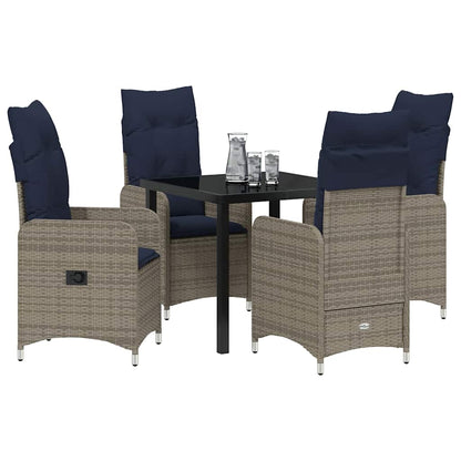 Set di tavolo e sedie con cuscino 5 pcs Grigio Rattan in PE