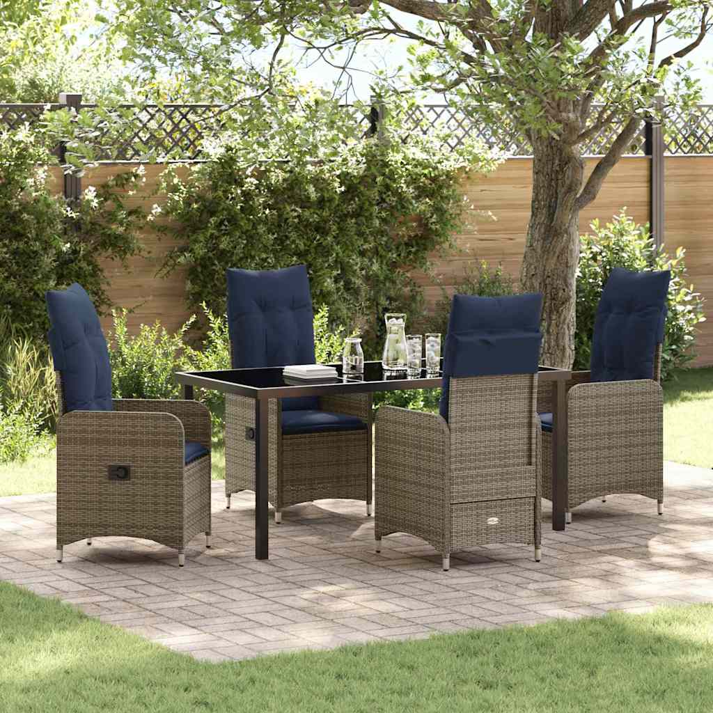 Set di tavolo e sedie con cuscino 5 pcs Grigio Rattan in PE