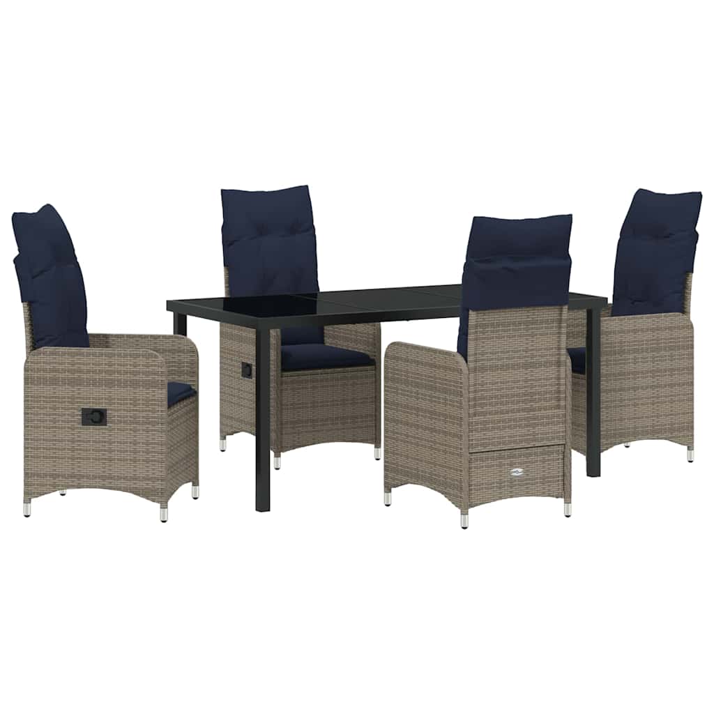 Set di tavolo e sedie con cuscino 5 pcs Grigio Rattan in PE