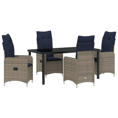 Set di tavolo e sedie con cuscino 5 pcs Grigio Rattan in PE