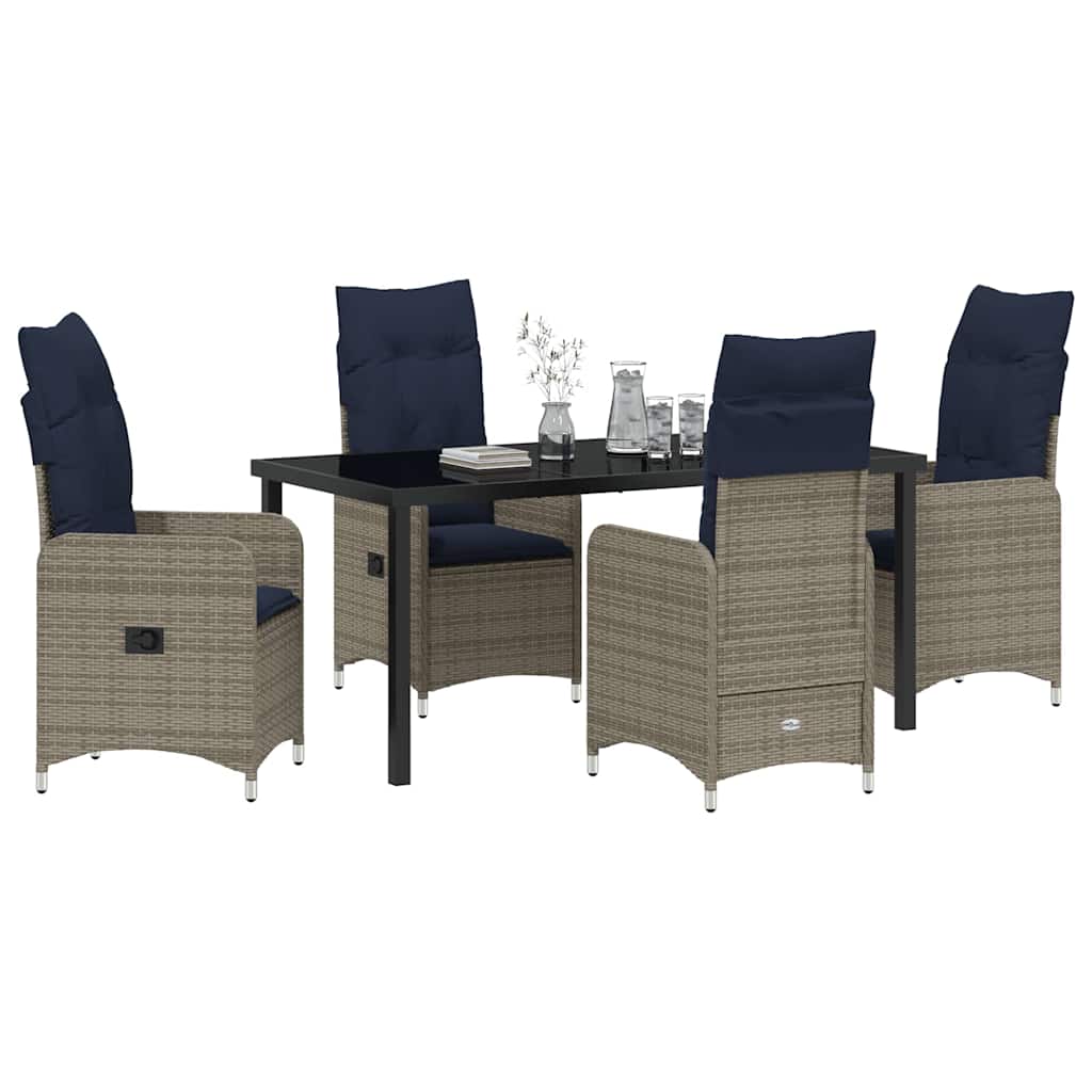 Set di tavolo e sedie con cuscino 5 pcs Grigio Rattan in PE