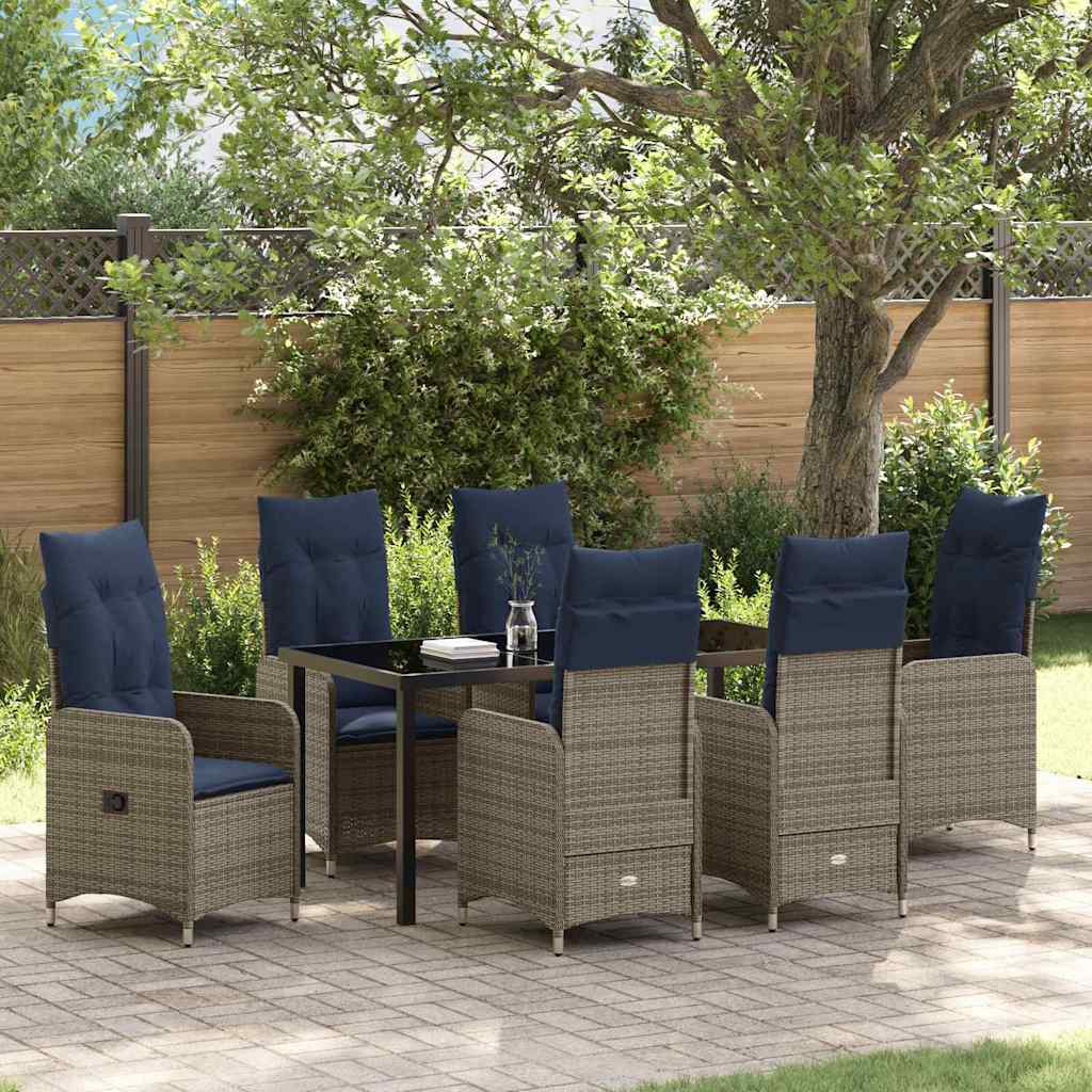 Set di tavolo e sedie con cuscino 7 pcs Grigio Rattan in PE