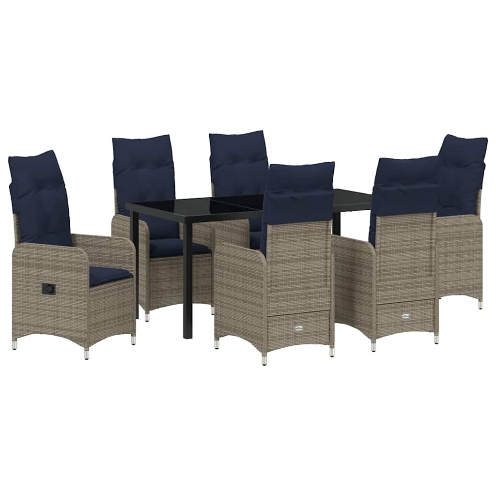Set di tavolo e sedie con cuscino 7 pcs Grigio Rattan in PE