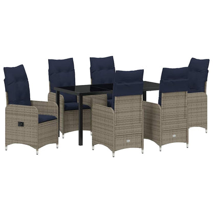 Set di tavolo e sedie con cuscino 7 pcs Grigio Rattan in PE
