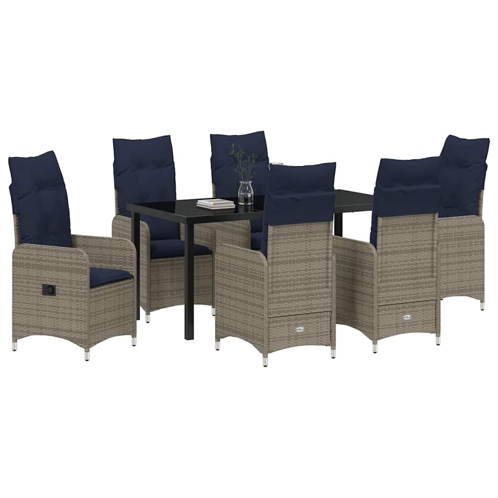 Set di tavolo e sedie con cuscino 7 pcs Grigio Rattan in PE