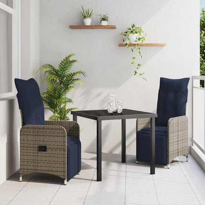 Set di tavolo e sedie con cuscino 3 pcs Grigio Rattan in PE