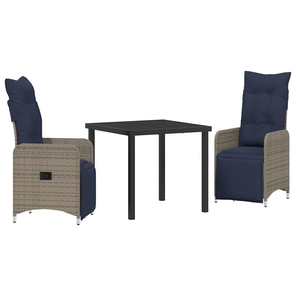 Set di tavolo e sedie con cuscino 3 pcs Grigio Rattan in PE