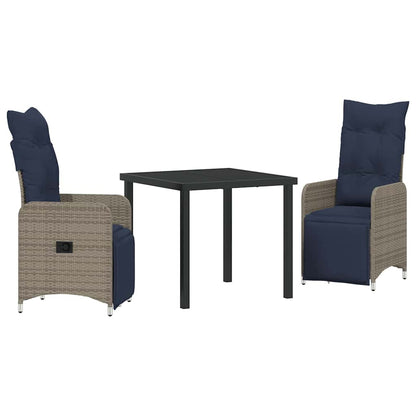 Set di tavolo e sedie con cuscino 3 pcs Grigio Rattan in PE