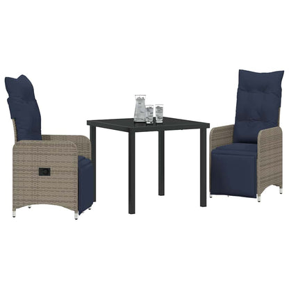 Set di tavolo e sedie con cuscino 3 pcs Grigio Rattan in PE