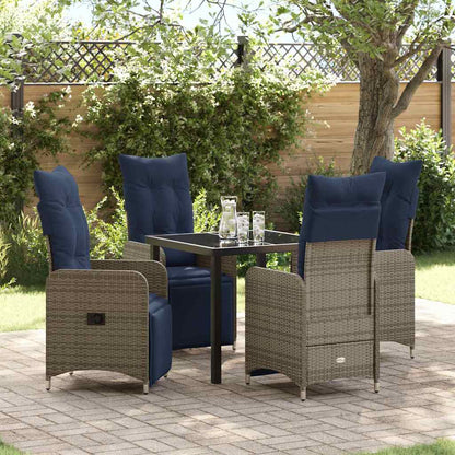 Set di tavolo e sedie con cuscino 5 pcs Grigio Rattan in PE