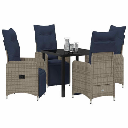 Set di tavolo e sedie con cuscino 5 pcs Grigio Rattan in PE