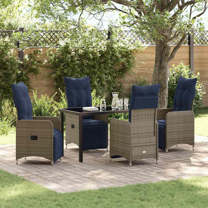 Set di tavolo e sedie con cuscino 5 pcs Grigio Rattan in PE