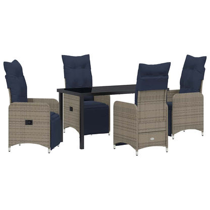 Set di tavolo e sedie con cuscino 5 pcs Grigio Rattan in PE