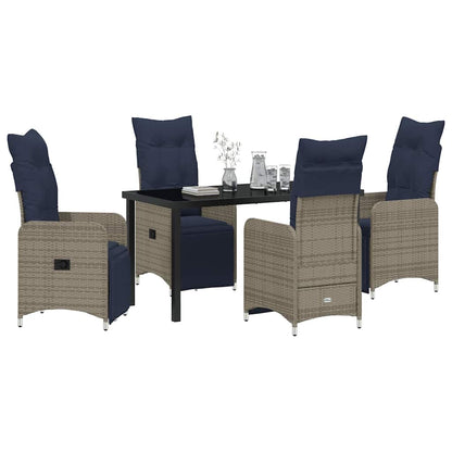 Set di tavolo e sedie con cuscino 5 pcs Grigio Rattan in PE