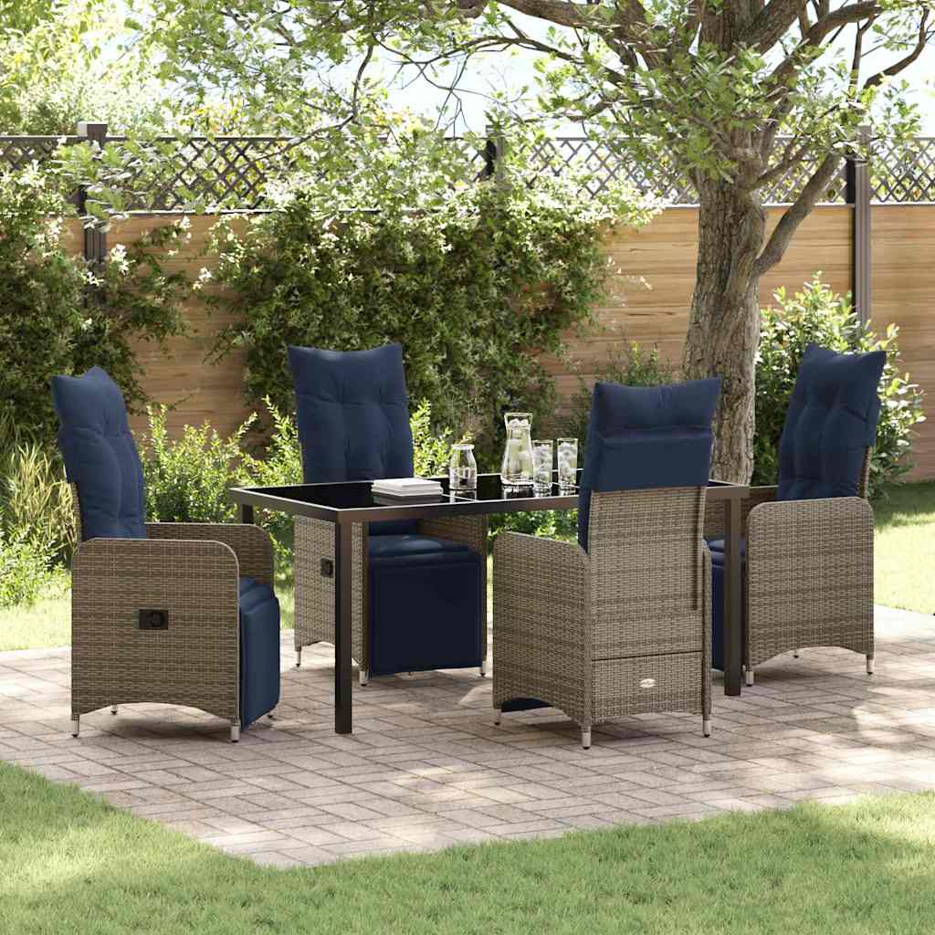 Set di tavolo e sedie con cuscino 5 pcs Grigio Rattan in PE
