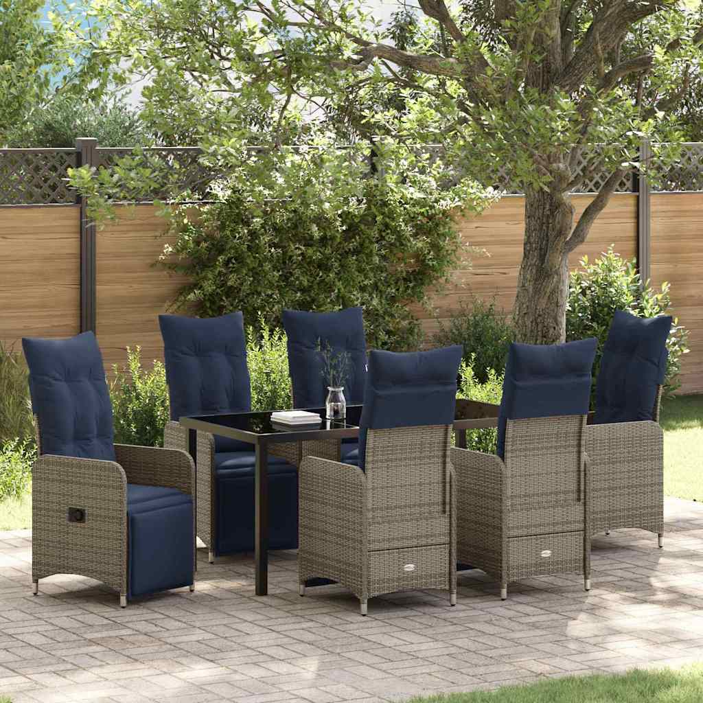 Set di tavolo e sedie con cuscino 7 pcs Grigio Rattan in PE