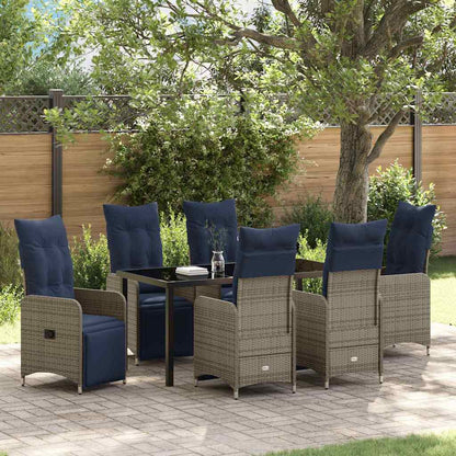 Set di tavolo e sedie con cuscino 7 pcs Grigio Rattan in PE