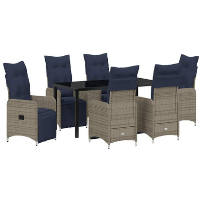 Set di tavolo e sedie con cuscino 7 pcs Grigio Rattan in PE