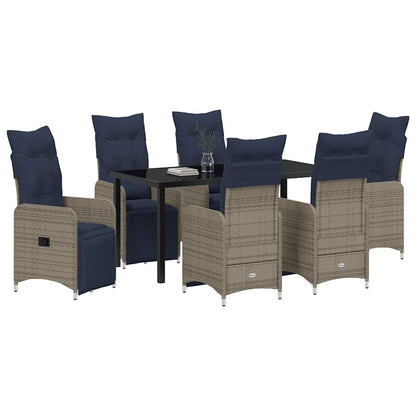 Set di tavolo e sedie con cuscino 7 pcs Grigio Rattan in PE
