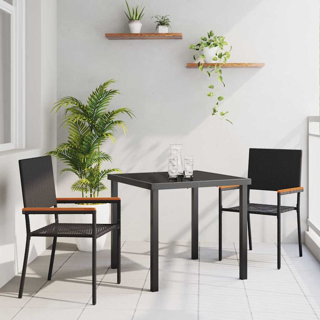 Set da Pranzo per Giardino con cuscino 3 pcs Nero polyrattan