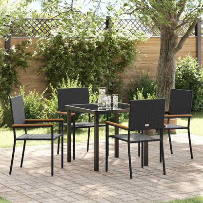 Set da Pranzo per Giardino con cuscino 5 pcs Nero polyrattan