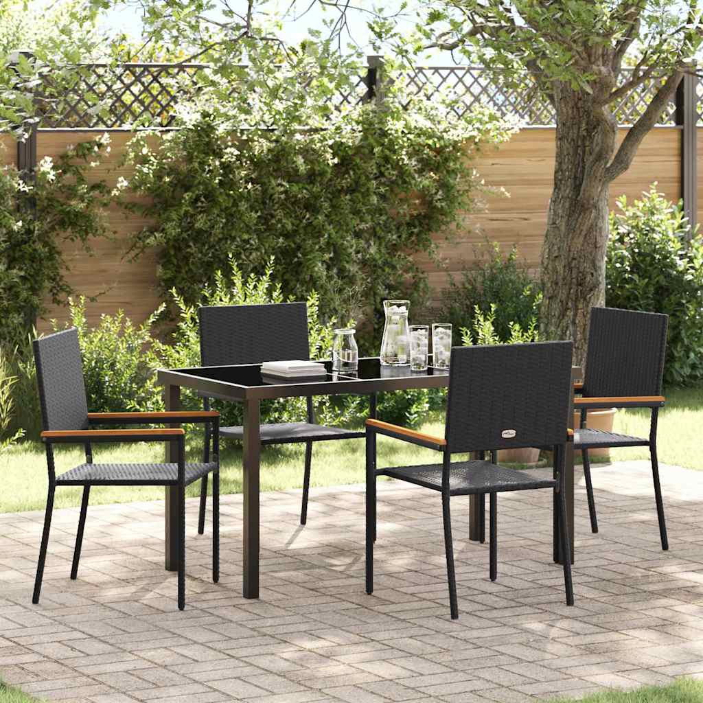 Set da Pranzo per Giardino con cuscino 5 pcs Nero polyrattan
