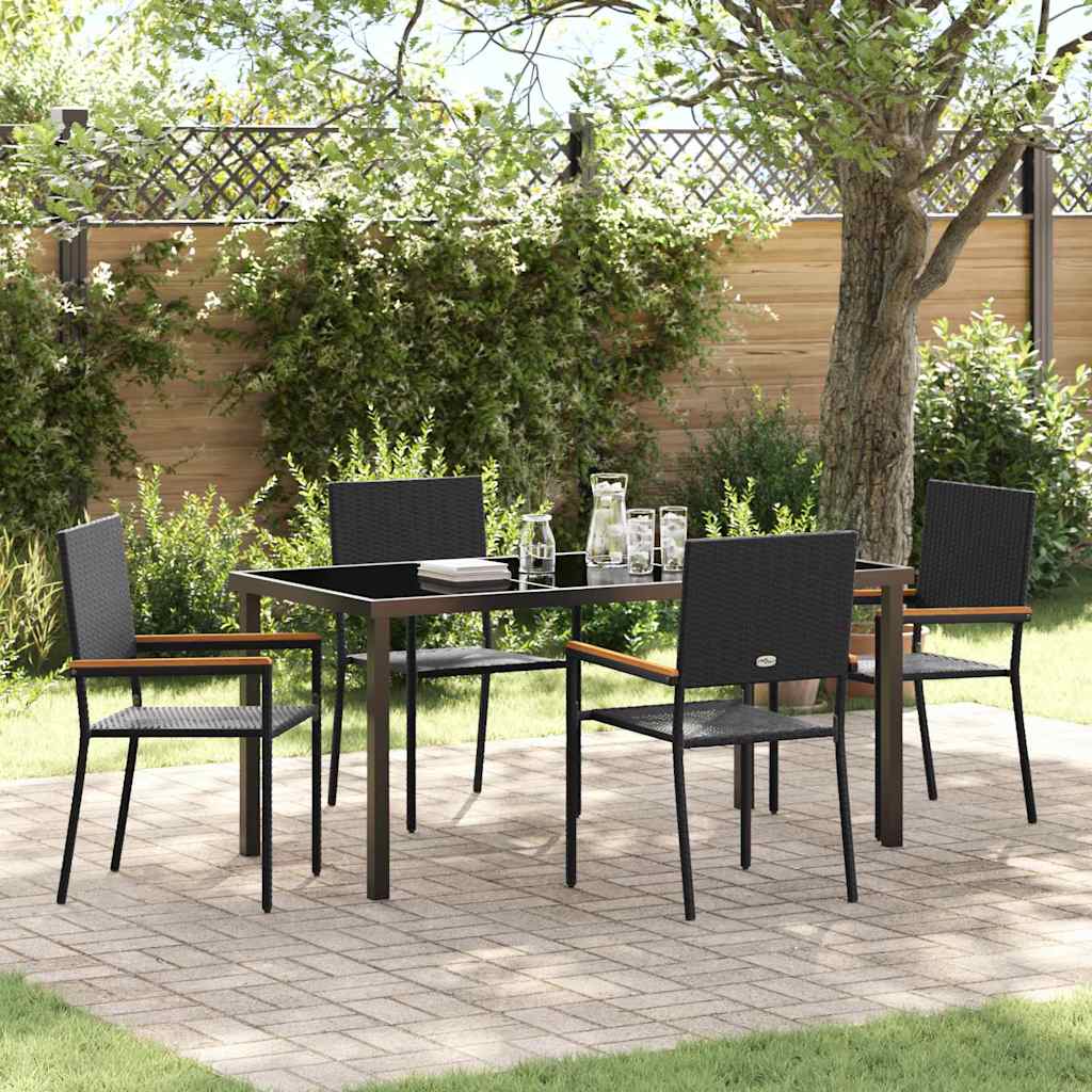 Set da Pranzo per Giardino con cuscino 5 pcs Nero polyrattan