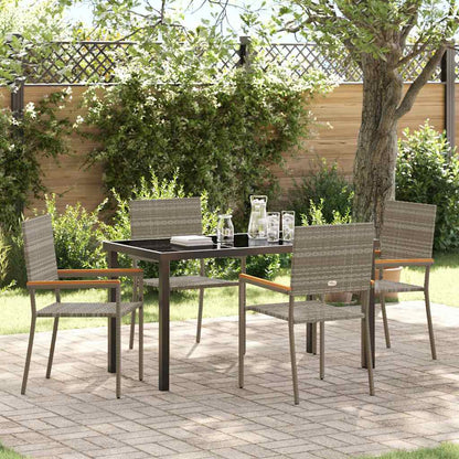 Set da Pranzo per Giardino con cuscino 5 pcs Grigio polyrattan