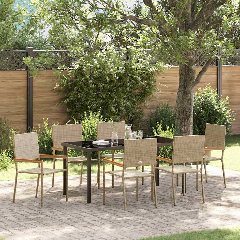 Set da Pranzo per Giardino con cuscino 7 pcs Beige polyrattan