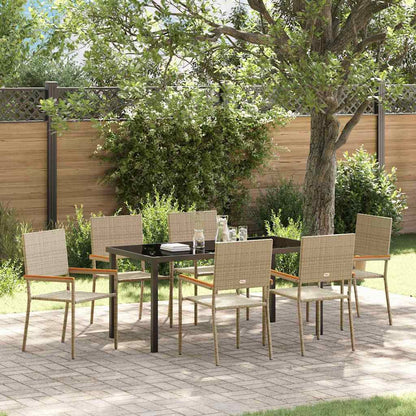Set da Pranzo per Giardino con cuscino 7 pcs Beige polyrattan