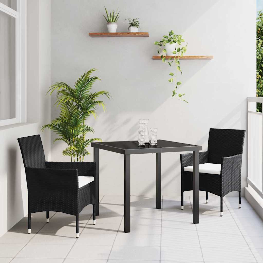 Set da Pranzo per Giardino con cuscino 3 pcs Nero polyrattan