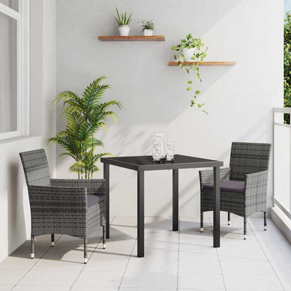 Set da Pranzo per Giardino con cuscino 3 pcs Grigio polyrattan