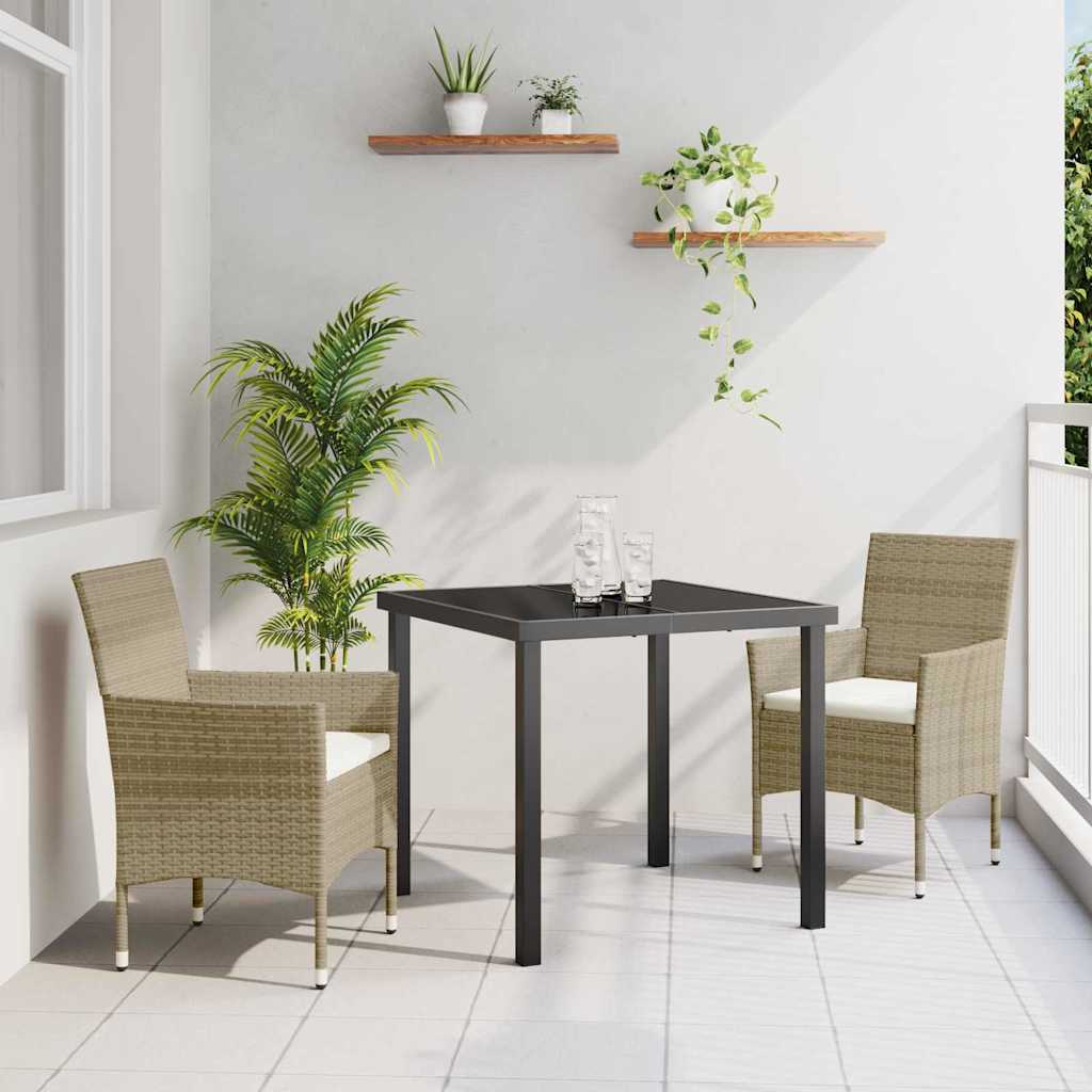 Set da Pranzo per Giardino con cuscino 3 pcs Beige polyrattan