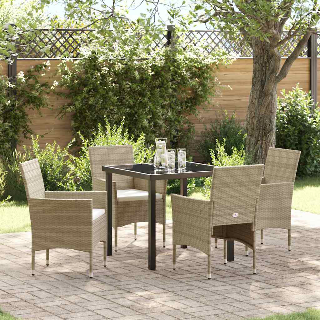 Set da Pranzo per Giardino con cuscino 5 pcs Beige polyrattan
