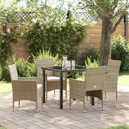 Set da Pranzo per Giardino con cuscino 5 pcs Beige polyrattan