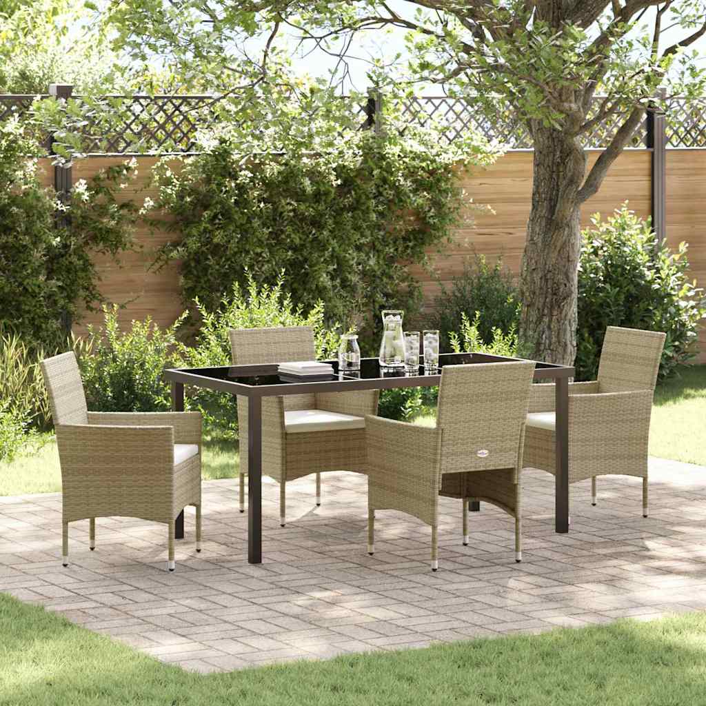 Set da Pranzo per Giardino con cuscino 5 pcs Beige polyrattan