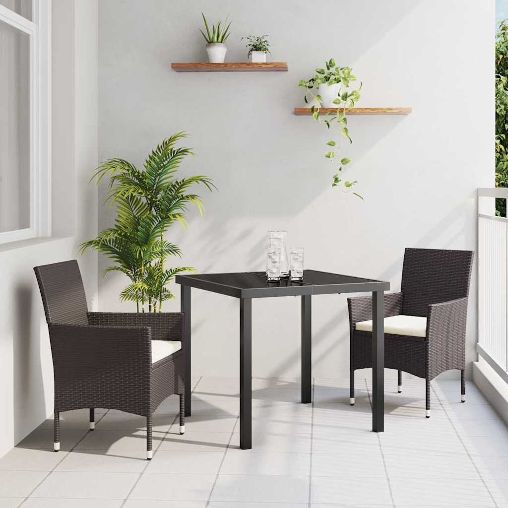 Set da Pranzo per Giardino con cuscino 3 pcs Marrone polyrattan