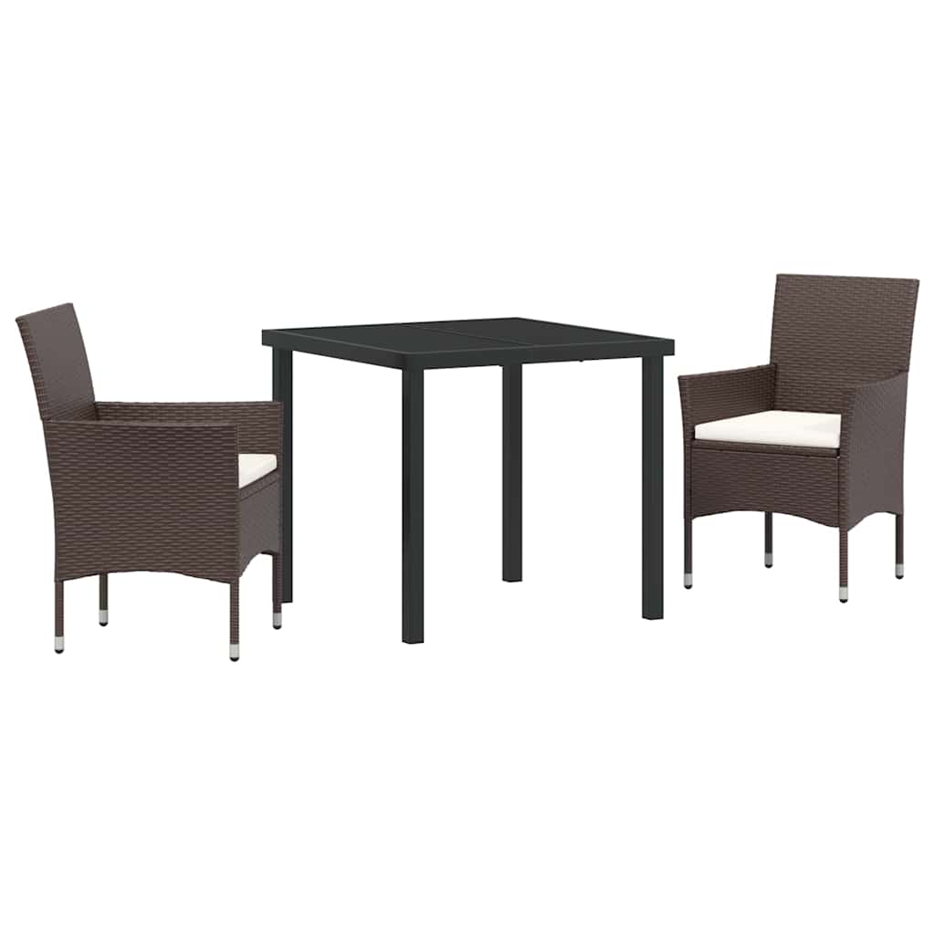 Set da Pranzo per Giardino con cuscino 3 pcs Marrone polyrattan