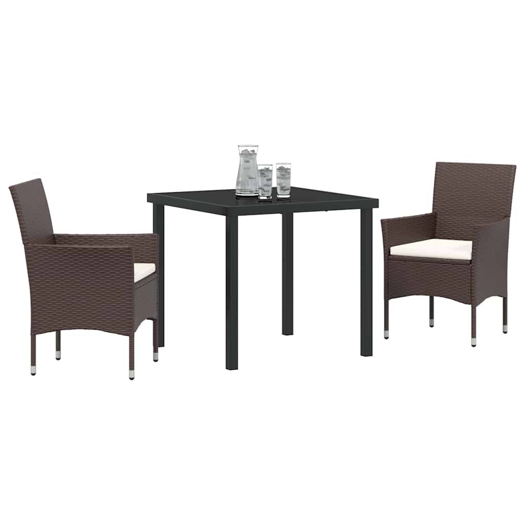 Set da Pranzo per Giardino con cuscino 3 pcs Marrone polyrattan